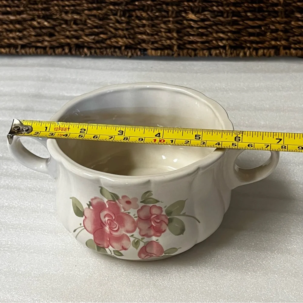 Vintage Gibson Roseland Pink Rose Stoneware Soup Bowls with Handles - Set of 4